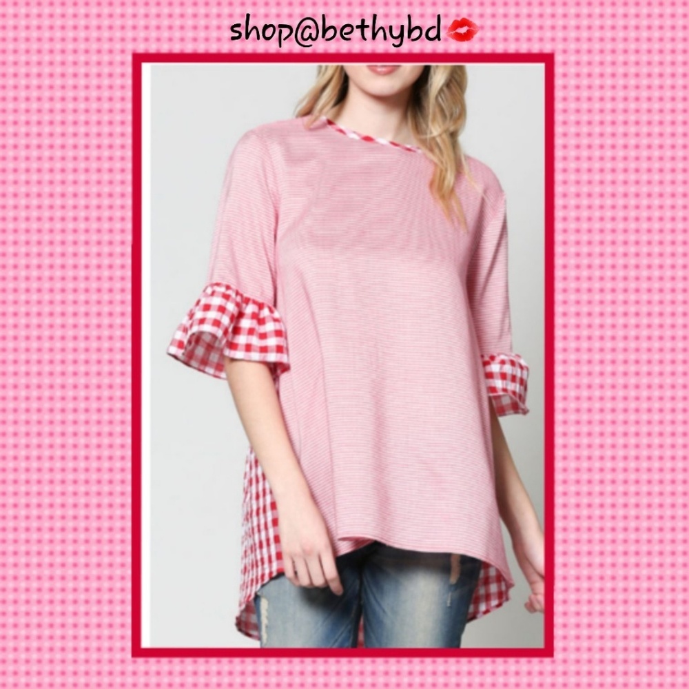 Red Plaid Gingham Hi/Lo Top